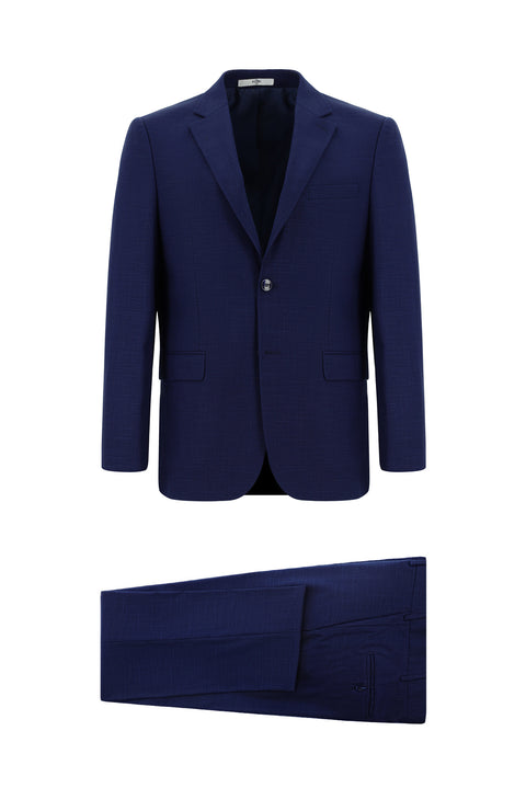 Medium Navy 4-Drop Relaxed Fit Patterned Suit