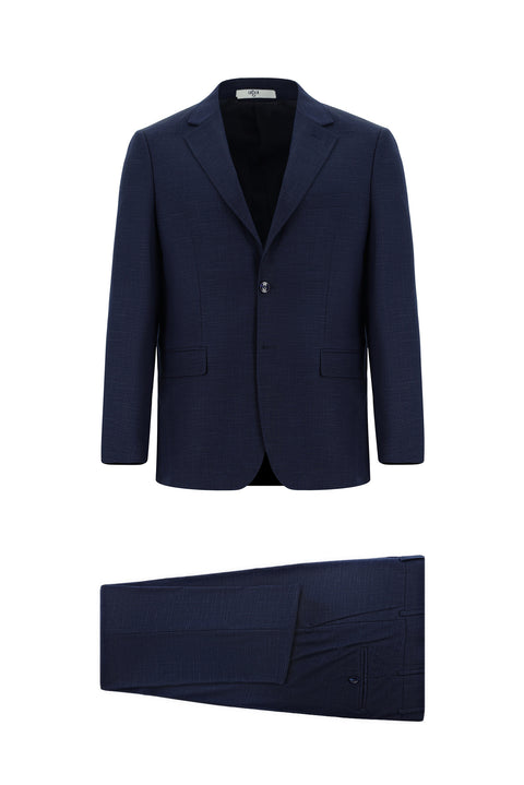 Dark Navy 4-Drop Relaxed Fit Patterned Suit