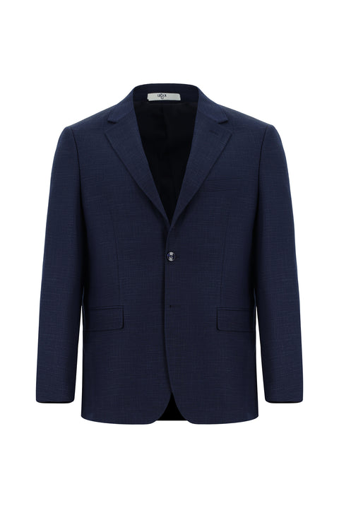 Dark Navy 4-Drop Relaxed Fit Patterned Suit