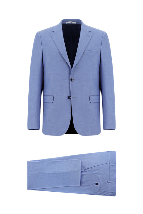 Blue 4-Drop Relaxed Fit Patterned Suit