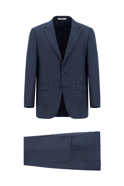 Light Navy Blue 4-Drop Relaxed Fit Patterned Suit