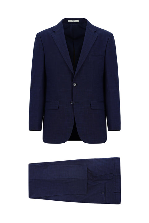 Medium Navy 4-Drop Relaxed Fit Patterned Suit
