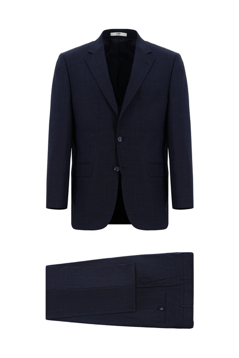 Dark Navy 4-Drop Relaxed Fit Patterned Suit