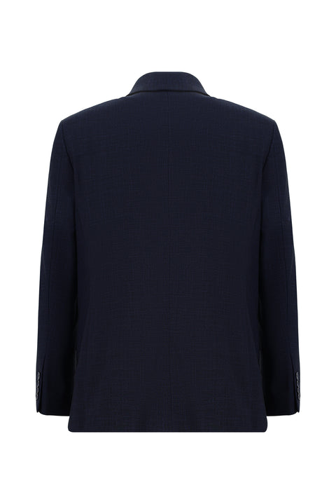 Dark Navy 4-Drop Relaxed Fit Patterned Suit
