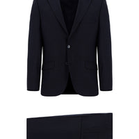 Black and Navy Blue 4-Drop Relaxed Fit Patterned Suit