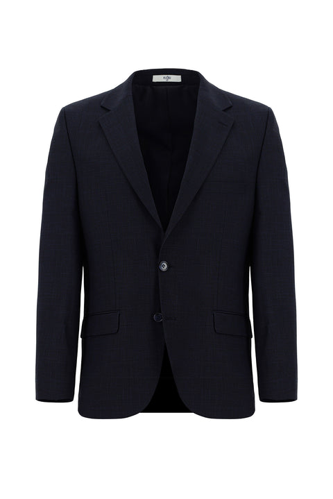 Black and Navy Blue 4-Drop Relaxed Fit Patterned Suit