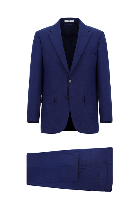 Dark Blue 4-Drop Relaxed Fit Patterned Suit