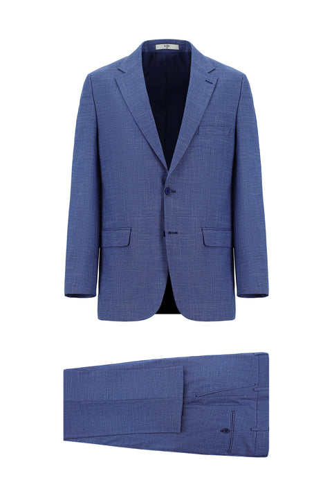 Blue 4-Drop Relaxed Fit Patterned Suit
