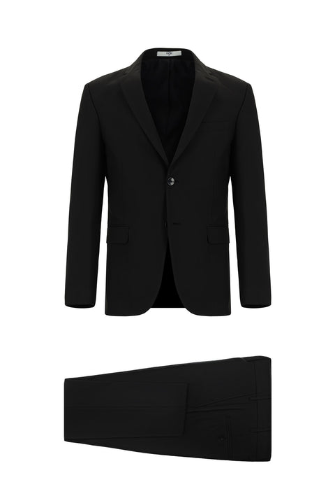 Black 7 Drop Slim Fit Patterned Suit