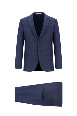 Açık Lacivert 7 Drop Slim Fit Dar Kesim Desenli Takım Elbise