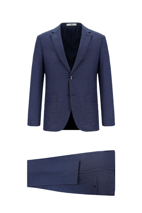 Light Navy Blue 7 Drop Slim Fit Patterned Suit