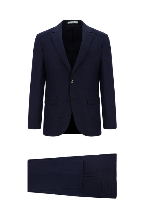 Medium Navy 6 Drop Regular Fit Standard Cut Patterned Suit