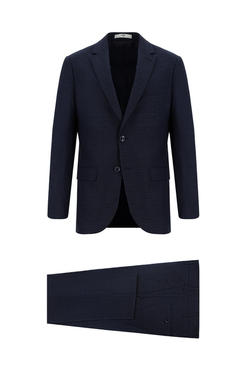 Dark Navy 6 Drop Regular Fit Standard Cut Patterned Suit