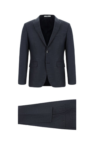  Koyu İndigo 7 Drop Super Slim Fit Eksra Dar Kesim Desenli Takım Elbise