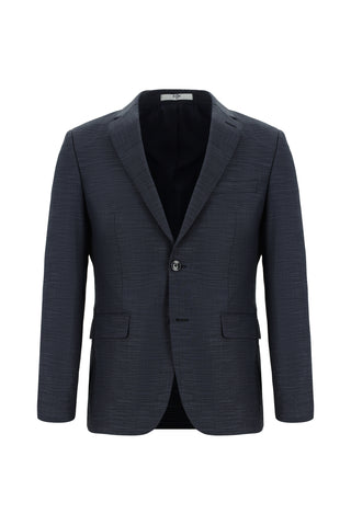  Koyu İndigo 7 Drop Slim Fit Dar Kesim Desenli Takım Elbise