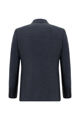 Koyu İndigo 7 Drop Slim Fit Dar Kesim Desenli Takım Elbise