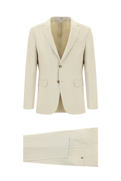 Cream 7 Drop Slim Fit Patterned Suit