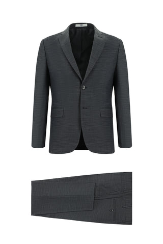  Orta Antrasit 7 Drop Slim Fit Dar Kesim Desenli Takım Elbise
