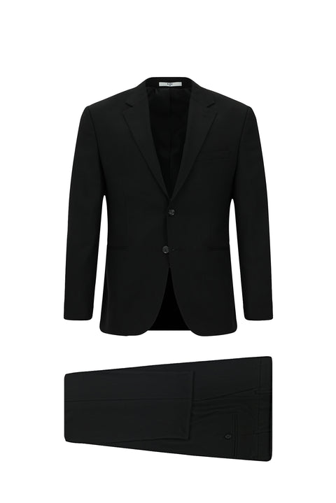 Black 6 Drop Regular Fit Standard Cut Patterned Suit