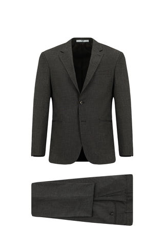  Koyu Kahve 4 Drop Relaxed Fit Rahat Kesim Desenli Takım Elbise