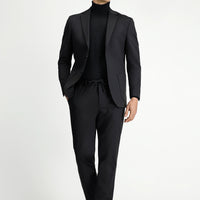 Black 6 Drop Regular Fit Standard Cut Patterned Elastic Waist Drawstring Suit