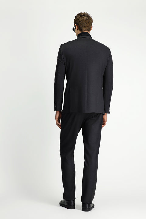 Black 6 Drop Regular Fit Standard Cut Patterned Elastic Waist Drawstring Suit