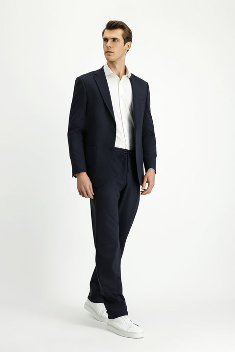 Medium Navy 6 Drop Regular Fit Standard Cut Patterned Elasticated Waist Drawstring Suit