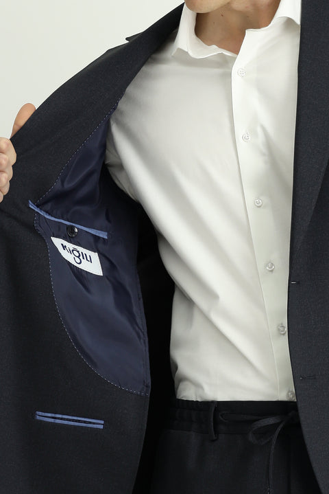 Medium Navy 6 Drop Regular Fit Standard Cut Patterned Elasticated Waist Drawstring Suit