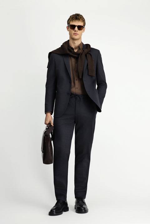 Dark Navy 6 Drop Regular Fit Standard Cut Patterned Elastic Waist Drawstring Suit