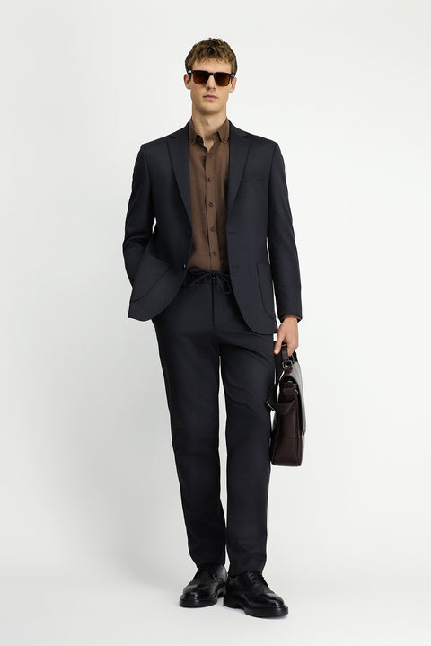 Dark Navy 6 Drop Regular Fit Standard Cut Patterned Elastic Waist Drawstring Suit