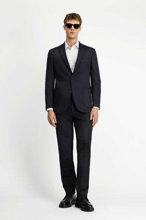 Black and Navy Blue 6 Drop Regular Fit Standard Cut Patterned Elastic Waist Drawstring Suit