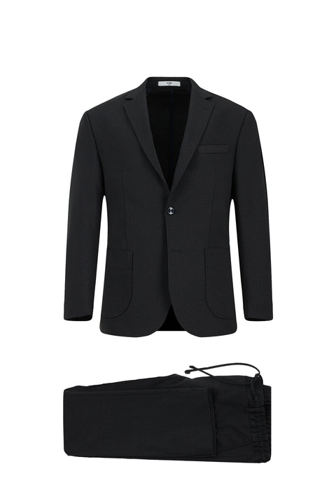 Black and Navy Blue 6 Drop Regular Fit Standard Cut Patterned Elastic Waist Drawstring Suit