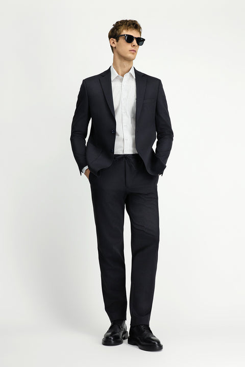 Black and Navy Blue 6 Drop Regular Fit Standard Cut Patterned Elastic Waist Drawstring Suit