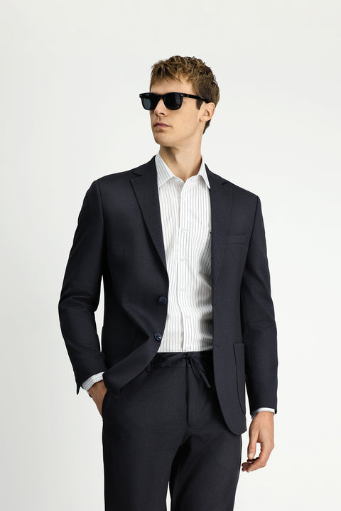 Black and Navy Blue 6 Drop Regular Fit Standard Cut Patterned Elastic Waist Drawstring Suit