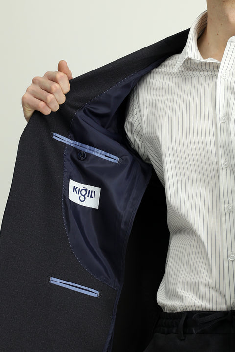 Black and Navy Blue 6 Drop Regular Fit Standard Cut Patterned Elastic Waist Drawstring Suit