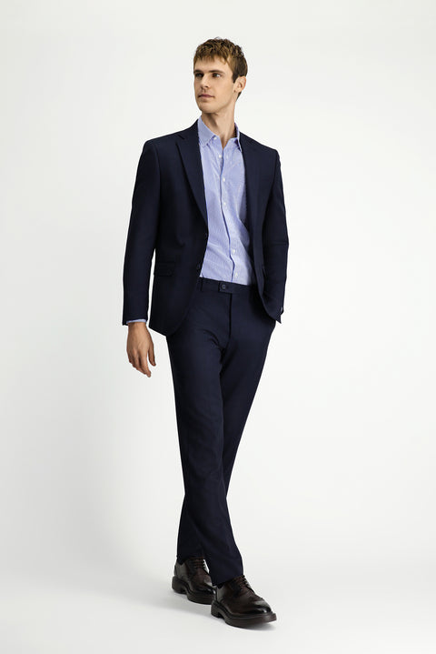 Medium Navy Blue 6 Drop Regular Fit Standard Cut Patterned Two-Piece Trouser Suit