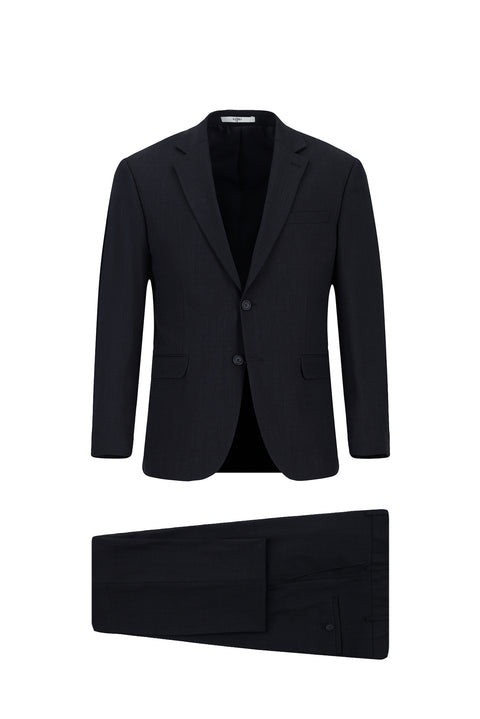 Medium Navy Blue 6 Drop Regular Fit Standard Cut Patterned Two-Piece Trouser Suit
