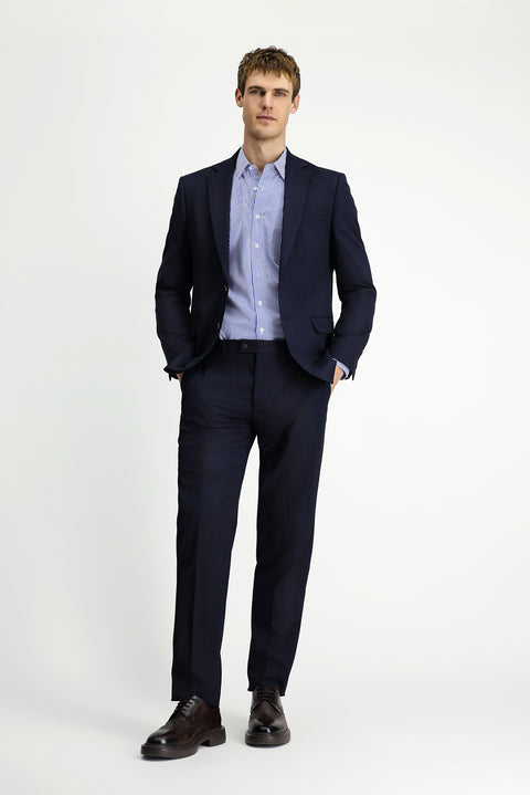 Medium Navy Blue 6 Drop Regular Fit Standard Cut Patterned Two-Piece Trouser Suit