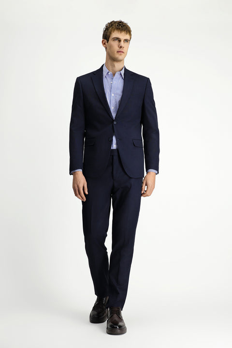 Medium Navy Blue 6 Drop Regular Fit Standard Cut Patterned Two-Piece Trouser Suit