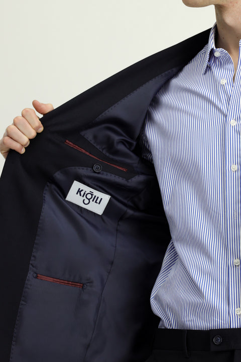 Dark Navy 6 Drop Regular Fit Standard Cut Patterned Two-Piece Suit