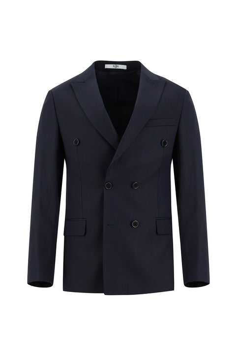 Black and Navy Blue 7 Drop Super Slim Fit Extra Narrow Cut Double-Breasted Patterned Suit