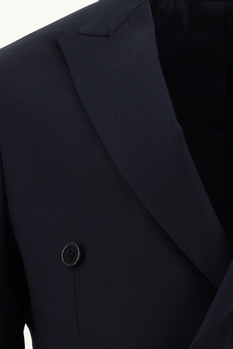 Black and Navy Blue 7 Drop Super Slim Fit Extra Narrow Cut Double-Breasted Patterned Suit