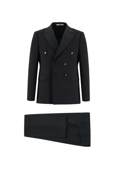 Black 7 Drop Slim Fit Narrow Cut Double-Breasted Suit