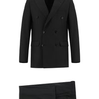 Black 6 Drop Regular Fit Standard Cut Patterned Double-Breasted Suit