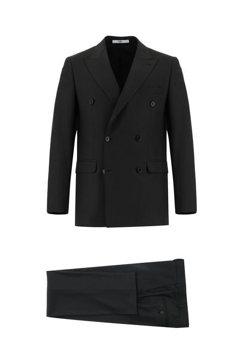 Black 6 Drop Regular Fit Standard Cut Patterned Double-Breasted Suit