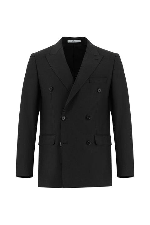 Black 7 Drop Slim Fit Patterned Double-Breasted Suit