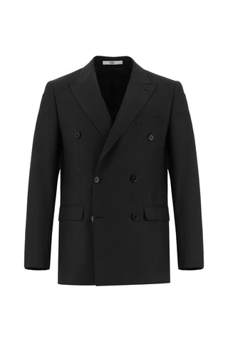 Siyah 6 Drop Regular Fit Standart Kesim Desenli Kruvaze Takım Elbise
