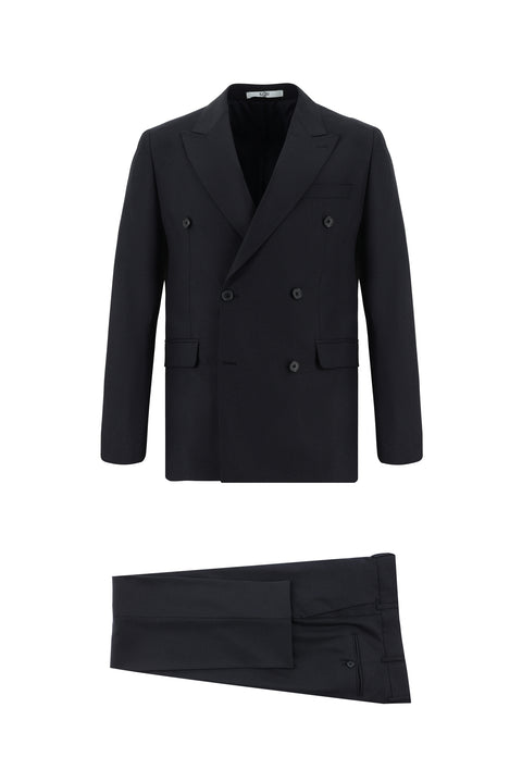 Dark Navy 6 Drop Regular Fit Standard Cut Patterned Double-Breasted Suit