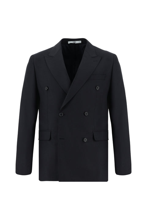 Koyu Lacivert 7 Drop Slim Fit Dar Kesim Desenli Kruvaze Takım Elbise