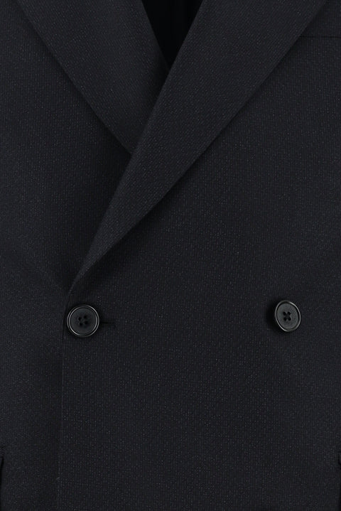 Koyu Lacivert 7 Drop Slim Fit Dar Kesim Desenli Kruvaze Takım Elbise